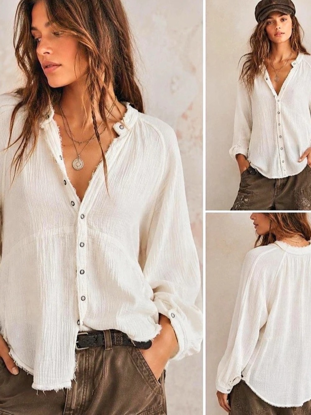 We The Free Cotton Button Front Tunic White - Size XL